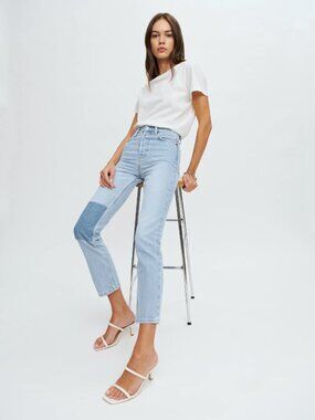 REFORMATION Cynthia Tahoe Patch High Rise Slim Straight Leg Jeans, Size 27